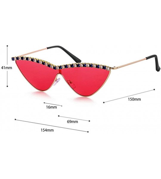 Shield One-piece Diamond Cat Sunglasses Women Small Shield Fashion Novelty Club Party Sunglasses - Red - C2194L6SQ4A $28.64