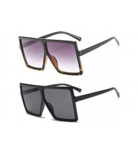 Shield Square Oversized Sunglasses for Women Men Fashion Big Black 70s Sunglasses Shades - E-2pcs-black + Leopard - CU190ED8S...
