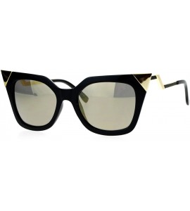 Square Womens Square Cateye Sunglasses Gold Accent Corner Zig Zag Side - Black (Gold Mirror) - CP187W32XZ5 $21.42