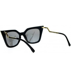 Square Womens Square Cateye Sunglasses Gold Accent Corner Zig Zag Side - Black (Gold Mirror) - CP187W32XZ5 $21.42