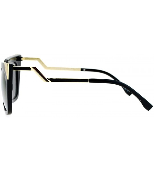 Square Womens Square Cateye Sunglasses Gold Accent Corner Zig Zag Side - Black (Gold Mirror) - CP187W32XZ5 $21.42