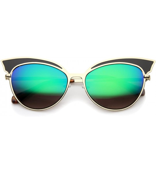 Cat Eye Womens Two-Tone Oversized Metal Mirrored Cat Eye Sunglasses 57mm - Black-gold / Green Mirror - CT12J18F8RD $19.96
