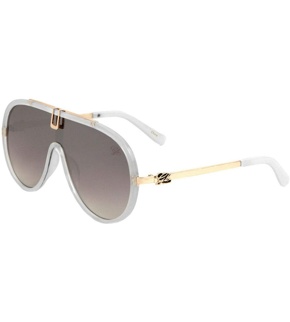 Aviator Glo Luxury One Piece Flat Lens Shield Aviator Sunglasses - White & Gold Frame - C618X5EXII3 $24.86