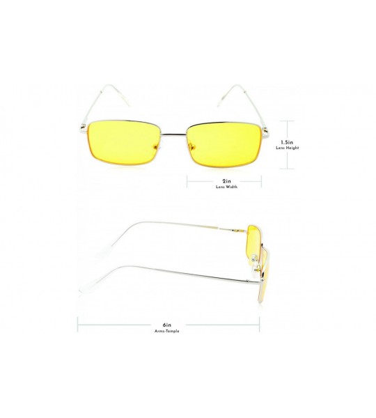 Sport Vintage Inspired Candy Colored Slender Square Metal Frame Sunglasses - Yellow - CH18M6RWHGU $20.07