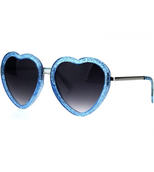 Oversized Glittery Heart Shape Sunglasses Sparkly Love Fashion Womens Shades UV 400 - Blue - CP188RK2H9T $19.42