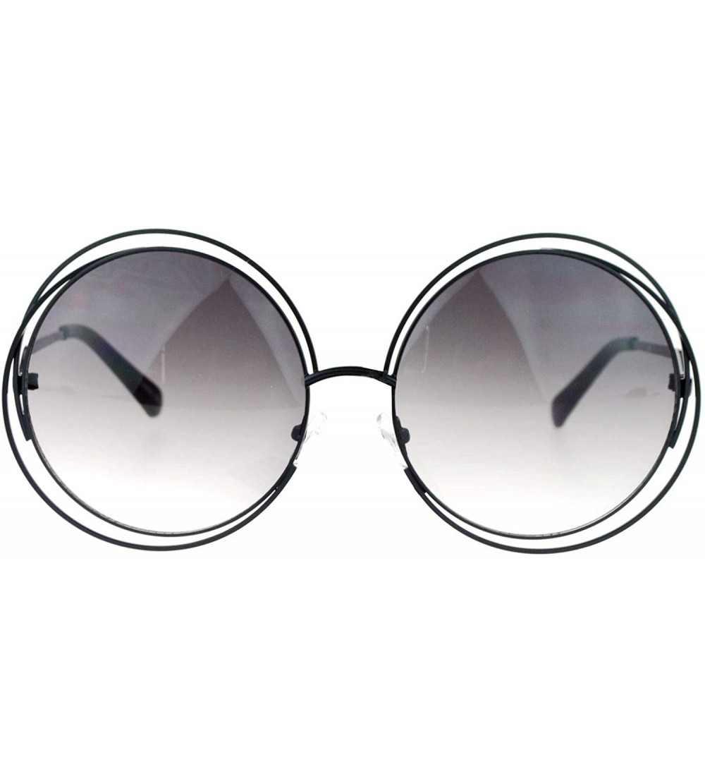 Oversized Avant Garde Double Circle Frame Round Designer Fashion Retro Sunglasses - Black Smoke - CS11S69SU3X $19.80