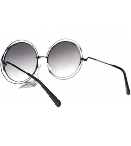 Oversized Avant Garde Double Circle Frame Round Designer Fashion Retro Sunglasses - Black Smoke - CS11S69SU3X $19.80