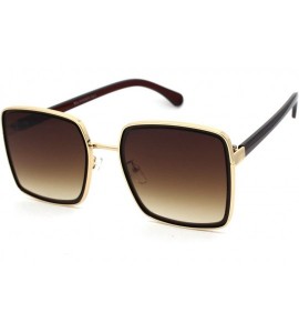 Rectangular Womens Classic 90s Double Rim Squared Butterfly Sunglasses - Gold Brown - C218WNW2C5W $23.67