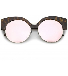 Cat Eye Women's Half Frame Oversize Mirrored Flat Lens Round Cat Eye Sunglasses 59mm - Tortoise Gold / Pink Mirror - CT184RZH...