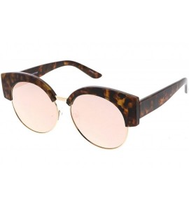 Cat Eye Women's Half Frame Oversize Mirrored Flat Lens Round Cat Eye Sunglasses 59mm - Tortoise Gold / Pink Mirror - CT184RZH...