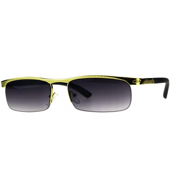 Rectangular Mens Narrow Yellow Gold Half Rim Flat Top Metal Rim Pimp Sunglasses - Smoke - CU18CLR629R $23.43