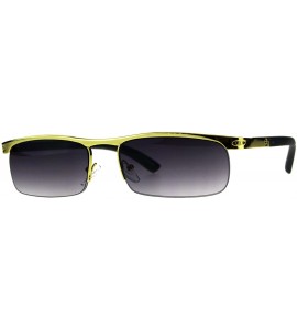 Rectangular Mens Narrow Yellow Gold Half Rim Flat Top Metal Rim Pimp Sunglasses - Smoke - CU18CLR629R $23.43