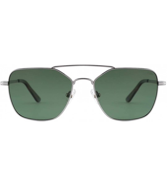 Square Polarized Sunglasses for Women Men UV400 Protection Sun Glasses Classic Metal Frame - Silver and Green - CB196SU6DQE $...