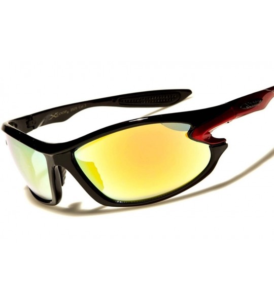 Sport Athletic Golf Baseball Mirrored Lens Rectangle Wrap Sport Sunglasses - Black & Red / Orange - CQ18ECDDAH6 $24.41