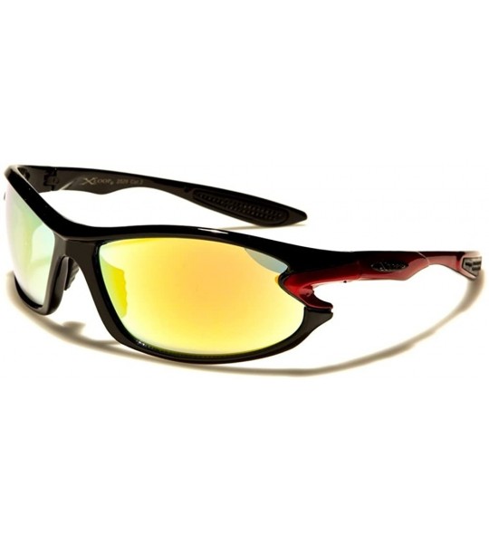 Sport Athletic Golf Baseball Mirrored Lens Rectangle Wrap Sport Sunglasses - Black & Red / Orange - CQ18ECDDAH6 $24.41