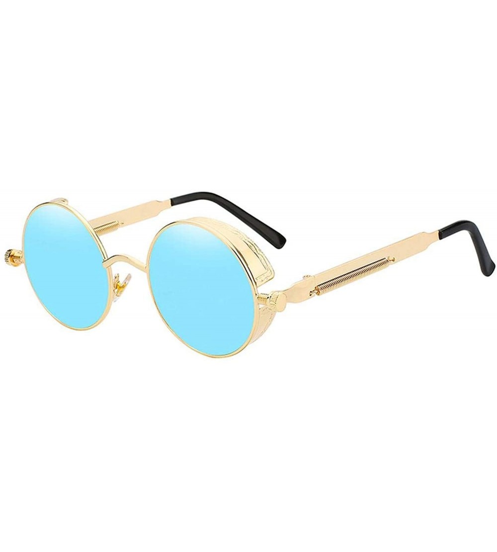 Square Round Metal Sunglasses Steampunk Men Women Fashion Glasses Brand Designer Retro Vintage UV400 - Gold W Blue Mir - CG19...