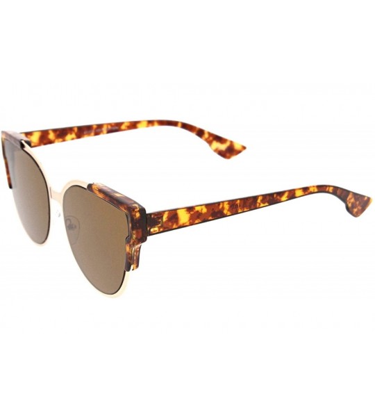Semi-rimless Women's Semi-Rimless Metal Frame Flat Lens Cat Eye Sunglasses 56mm - Tortoise / Brown - C412MZ0FF6O $21.36
