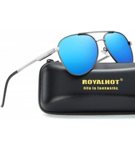 Aviator Mens Aviator Polarized Sunglasses for Driving Fishing Golf Vintage Retro Black Frame - Grey Blue - CK18AYW2G7Z $29.52