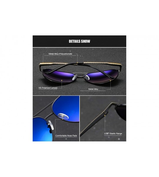 Aviator Mens Aviator Polarized Sunglasses for Driving Fishing Golf Vintage Retro Black Frame - Grey Blue - CK18AYW2G7Z $29.52