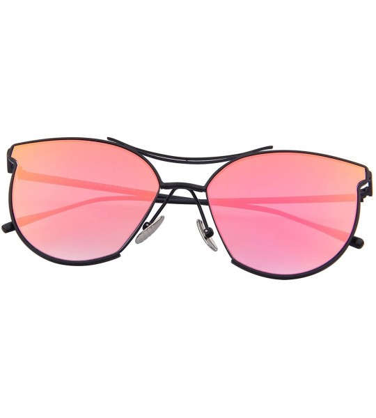 Round Women Fashion Flat Mirrored Lens Vintage Twin Beam Sunglasses S8014 - Red - C312GAFHUT3 $19.10