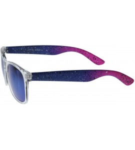 Wayfarer Splatter Plasma Neon Dual Color Raver Mirror Color Lens Horn Rimmed Sunglasses (Blue-Pink) - CO116MZ96KJ $18.12