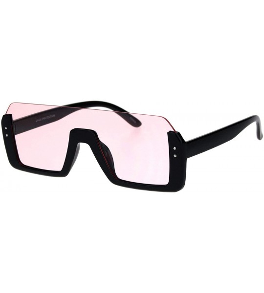 Shield Retro Shield Rectangular Upside Down Half Rim Racer Sunglasses - Pink - C418K26KLZQ $19.74