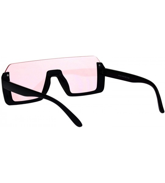 Shield Retro Shield Rectangular Upside Down Half Rim Racer Sunglasses - Pink - C418K26KLZQ $19.74