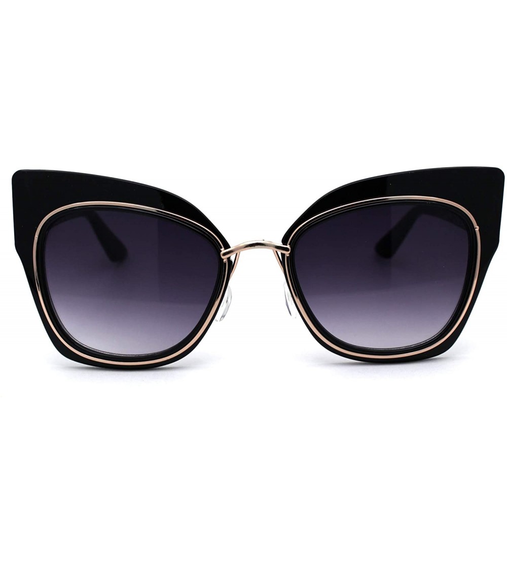 Butterfly Womens Double Rim Thick Cat Eye Retro Fashion Sunglasses - Black Gold Smoke - CH194OQ43IO $17.45