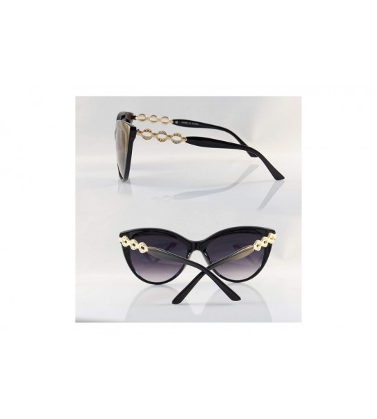Oversized Rhinestone Jewel CutOut Metal Temple Gradient Lens CatEye Sunglasses A231 - Black Black - CK18IHQO4H8 $23.60