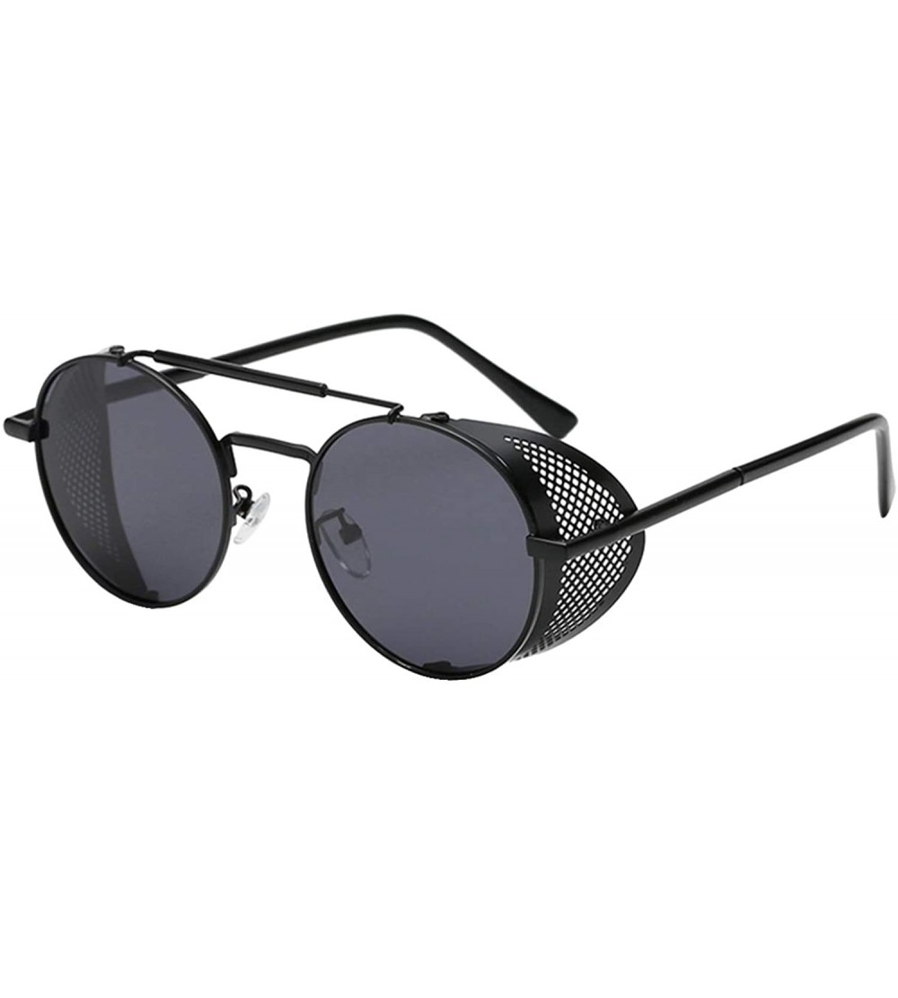 Round Men's Steampunk Round Frame Reflective Sunglasses - Black Lens/Black Frame - C118UXMH37U $20.63