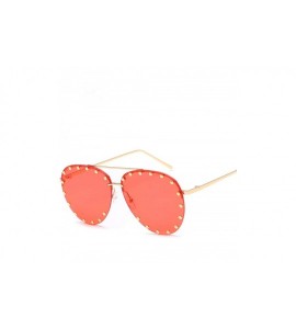 Oversized Red Lens Pilot Sunglasses Women Men Ladies Metal Frame Goggle Rivet Transparent Brand Designer Sun Glasses - CV197Y...