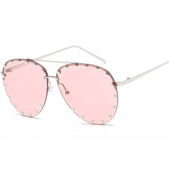 Oversized Red Lens Pilot Sunglasses Women Men Ladies Metal Frame Goggle Rivet Transparent Brand Designer Sun Glasses - CV197Y...