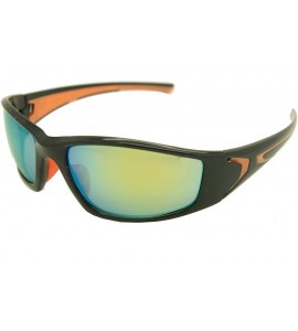 Rectangular Double Injection Sunglasses SPORTS - 9727 Shiny Black Orange / Yellow Mirror - C512HTY4FYN $35.66