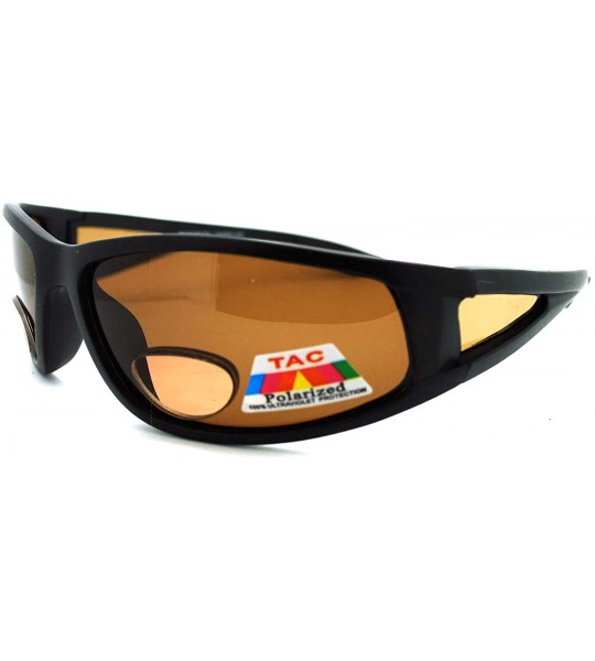 Round Mens Wrap Around Sport Sunglasses Polarized Plus Bifocal Reading Lens Black - Black (Brown) - CR188UYS392 $18.24