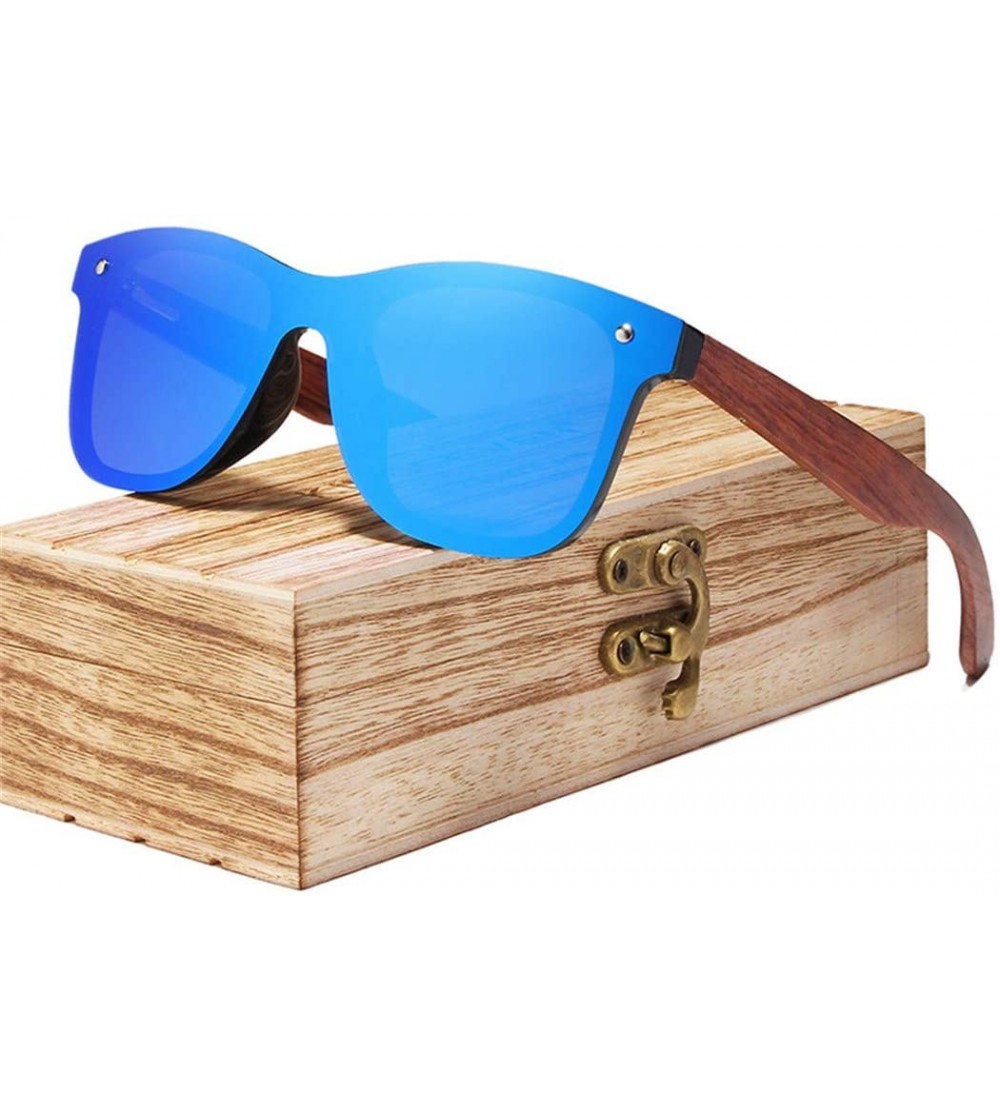Square Rimless Polarized Wood Sunglasses Men Square Frame Sun Glasses Women Sun Glasses Male - Blue Bubinga wood - CO194OUEYX...