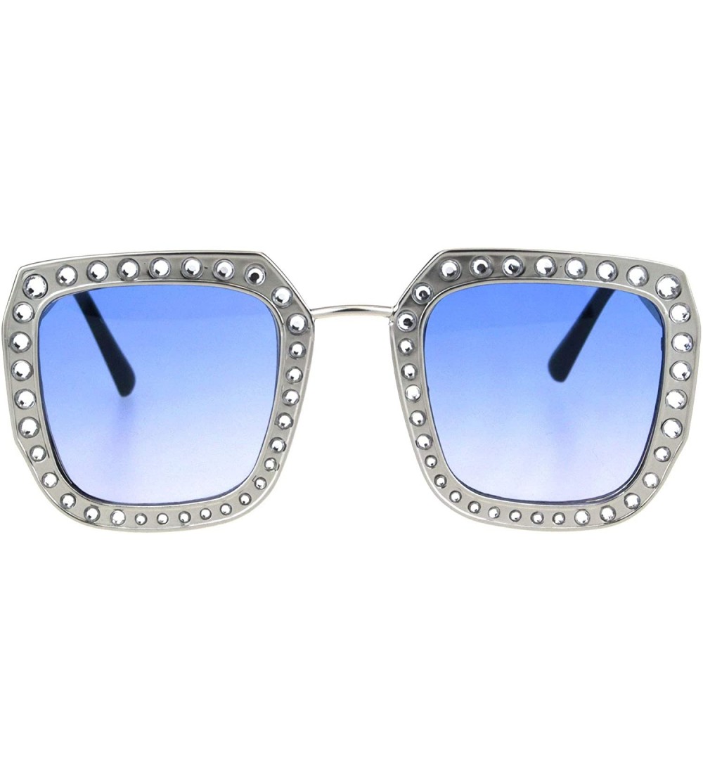 Butterfly Rhinestone Iced Thick Metal Oceanic Gradient Lens Designer Sunglasses - Silver Blue - CU18I4EW3G7 $27.64
