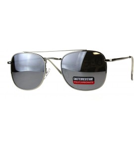 Rectangular Mens Luxury Mirror Lens Rectangular Pilots Metal Rim Sunglasses - Silver Mirror - CC18CAZ0D9W $22.72