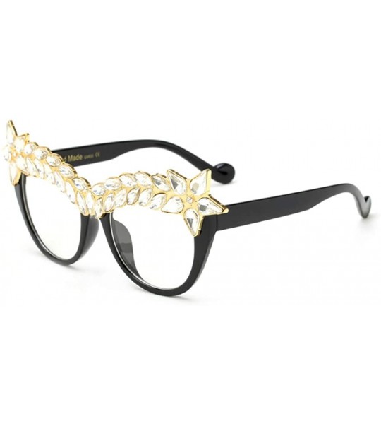 Cat Eye Large Women Crystal Sunglasses Cateye Shaped Jeweled Fashion Costume Glasses - Black Frame Clear Lenses - CD18IZOHHMU...