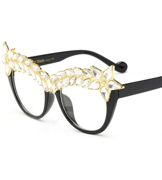 Cat Eye Large Women Crystal Sunglasses Cateye Shaped Jeweled Fashion Costume Glasses - Black Frame Clear Lenses - CD18IZOHHMU...