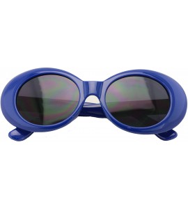 Goggle Vintage Sunglasses UV400 Bold Retro Oval Mod Thick Frame Sunglasses Clout Goggles with Dark Round Lens (Blue) - CL186T...