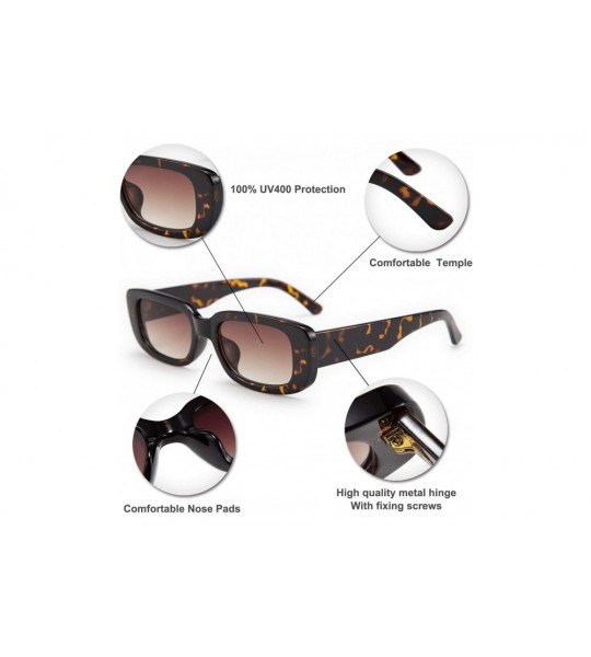 Round Rectangle Sunglasses for Women 90's Vintage Fashion Narrow Square Frame UV400 Protection - Leopard - CD196YSAHHO $26.06