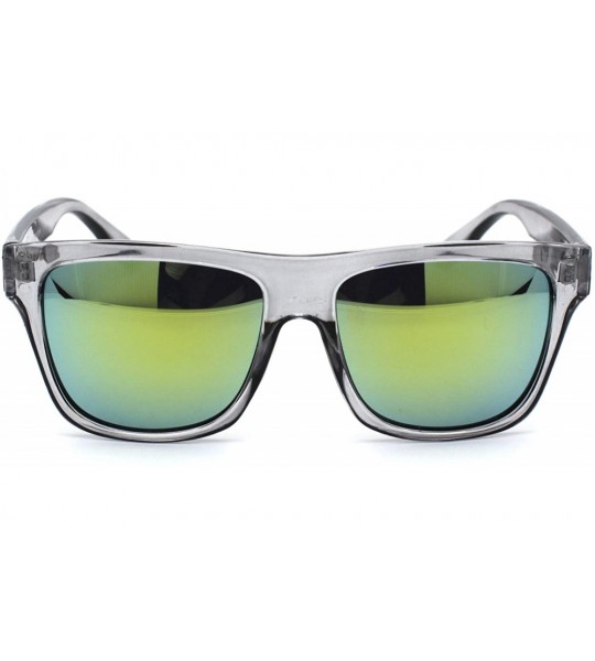 Sport Mens Flat Top Horn Rim Kush Color Mirror Rectangular Sport Sunglasses - Clear Yellow Mirror - C918OQAXSX6 $18.43