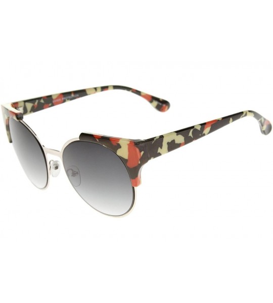 Wayfarer Modern Semi-Rimless Corner Horn Rimmed Round Sunglasses 53mm - Red Camo-silver / Lavender - C312J18EQS5 $19.57