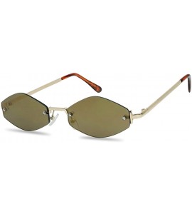 Oval 90's Small Oval Narrow Rimless Geometric Color Mirrored Sun Glasses - Gold Frame - Bronze - C218DO0QOMA $22.80
