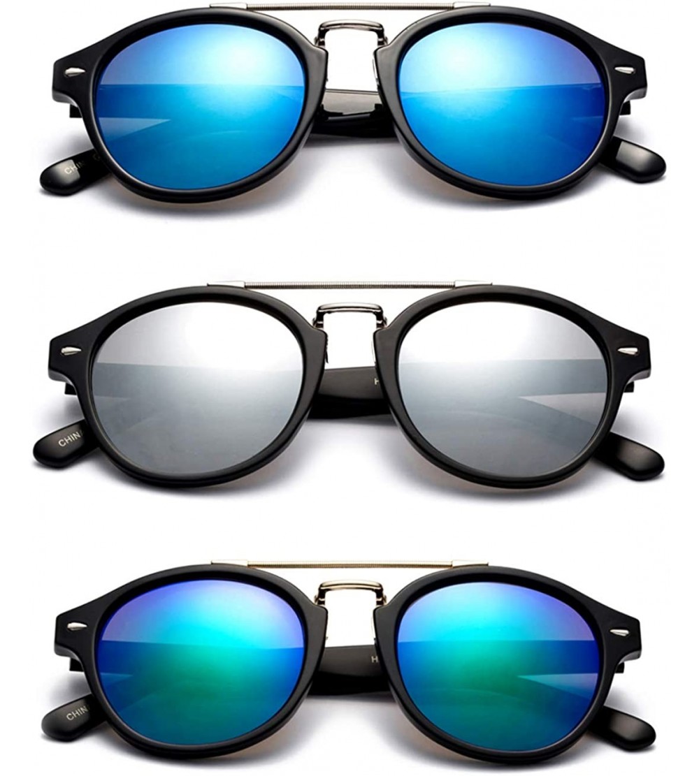 Round Modern Celeb Design Round Vintage Look Fashion Mirrored Sunglasses - 3 Pack Blue- Green & Mirror - CY184YXOH3C $40.39