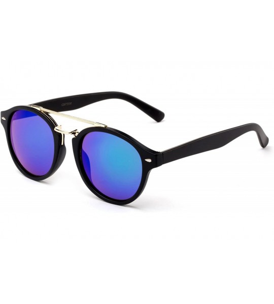 Round Modern Celeb Design Round Vintage Look Fashion Mirrored Sunglasses - 3 Pack Blue- Green & Mirror - CY184YXOH3C $40.39