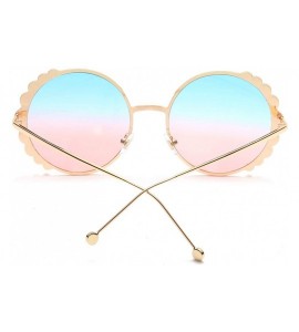 Round Vintage Round Pearl Decor Frame Gradient Sunglasses for Women UV400 Protection - Gold Frame Blue/Pink Lens - C418SINDST...