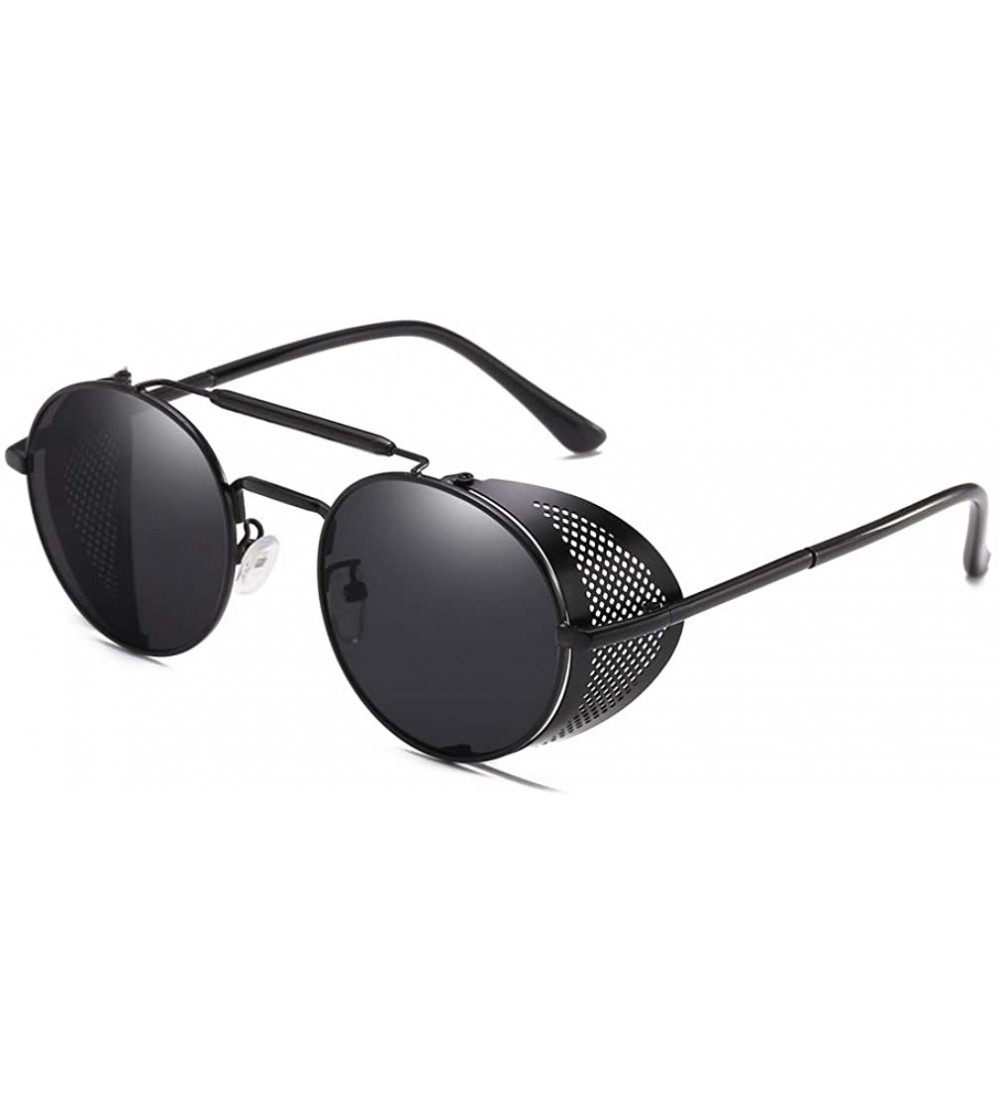 Round Steampunk Windproof Sunglasses Protection Personality - Black/Black - CW18T0RNSLN $32.99