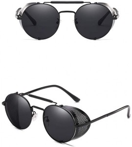 Round Steampunk Windproof Sunglasses Protection Personality - Black/Black - CW18T0RNSLN $32.99