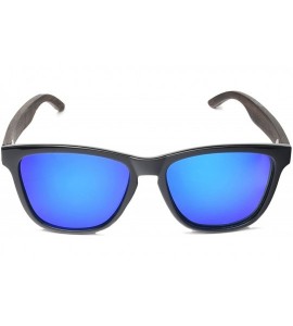 Wayfarer Ablibi Wood Sunglasses Polarized for Men Women Uv Protection Wooden Bamboo Frame Mirrored Sun Glasses - Blue - CN18G...